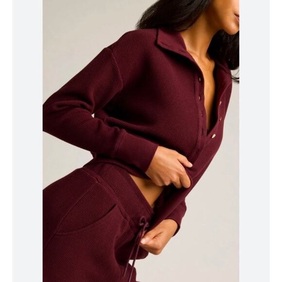 Negative Underwear Sz S Waffle Knit Pullover in Garnet Luxorious Loungewear - Picture 2 of 16